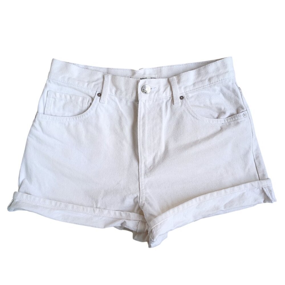 Mango MNG White High-Rise Denim Mom Shorts - Size 6